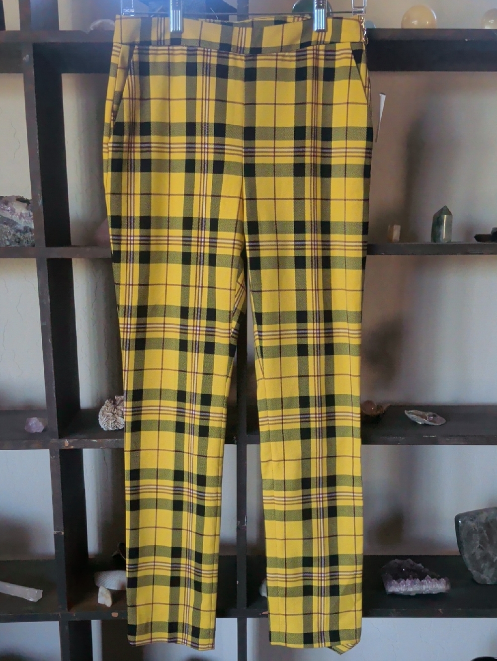 Zara Yellow Plaid Pants with Black & Burgundy Check